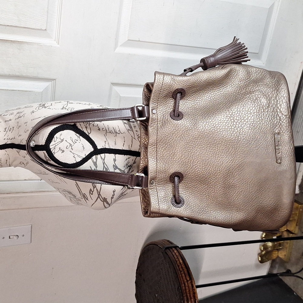 Cole Haan Bronze Metallic Bucket Shoulder Bag
